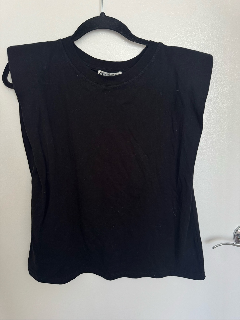 ZARA Black Shoulder-Pad Muscle Tee - Women's Sleeveless Top